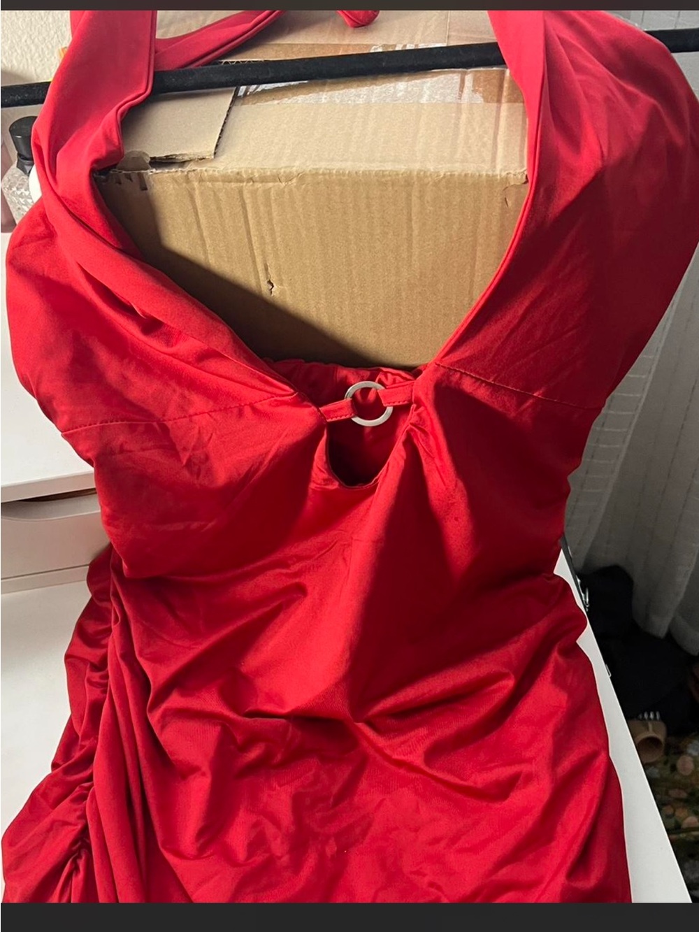 Red Halter Ring-Detail Women’s Dress